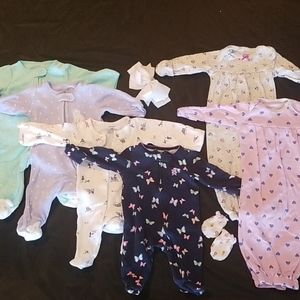 NEWBORN GIRL carters lot of footed sleepers